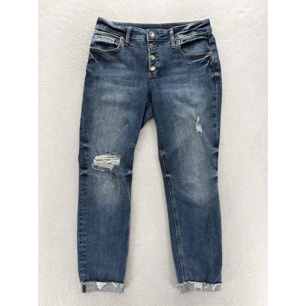 Silver Jeans Boyfriend Crop Jeans Womens 29x27 Blue Med Wash Distressed Grunge